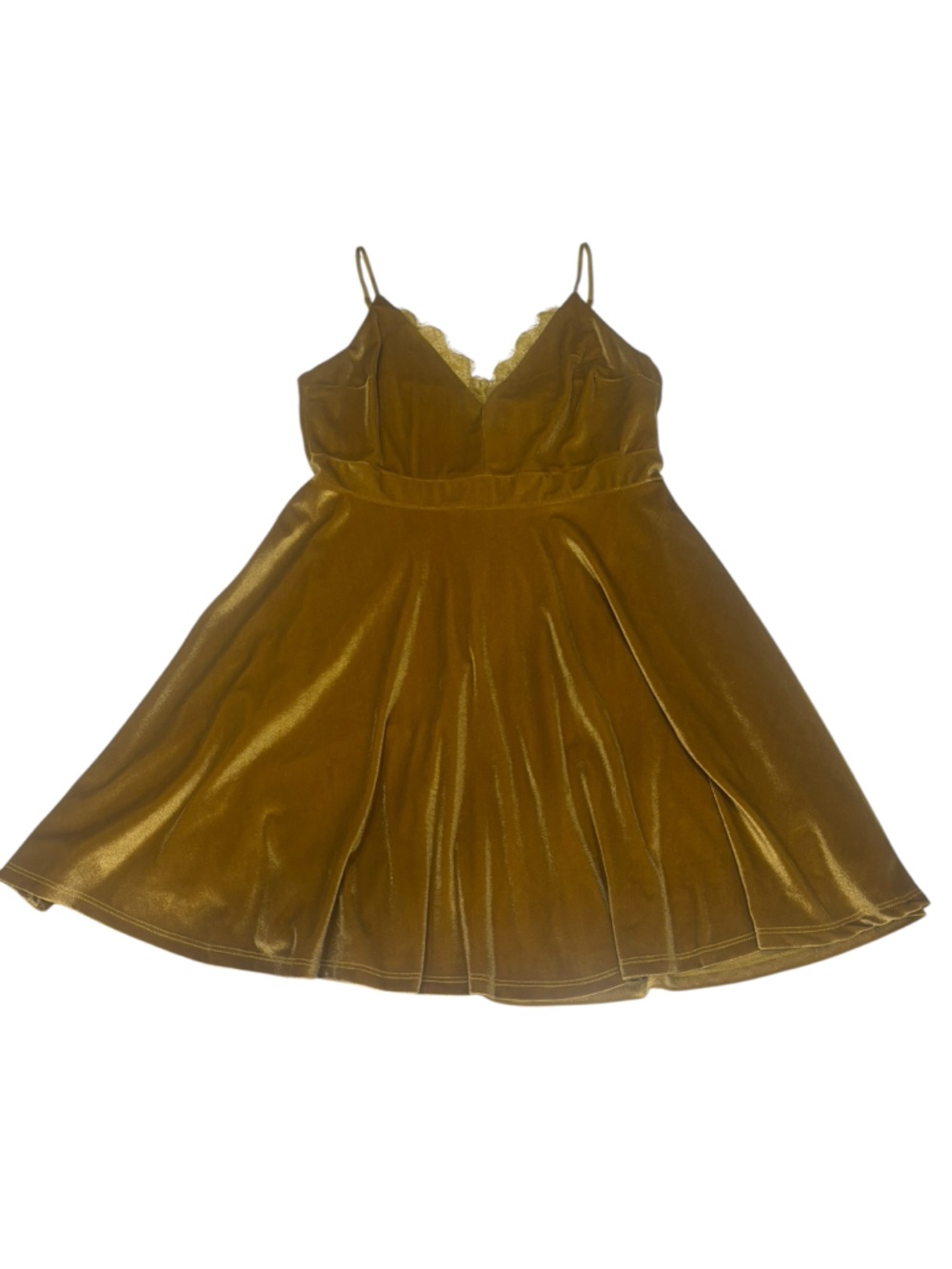 Lulu's Size L Women’s Metallic Gold Mustard Spaghetti Strap Party Dress